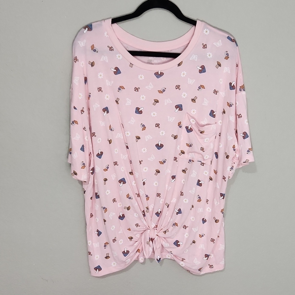 Nobo Womens Junior Shirt Short Sleeve Mushroom Butterfly Flower Size XXL 21
